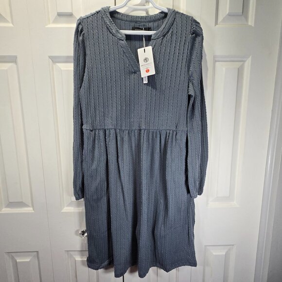 NWT Bluish Gray Fall Knit Dress with Pockets – Size Large - Picture 1 of 6